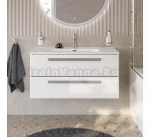 Тумба с раковиной Cezares Eco Cer-N 100 bianco opaco, раковина Duet 100, ручки серые