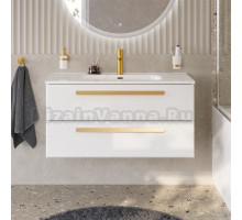 Тумба с раковиной Cezares Eco Cer-N 100 bianco opaco, раковина Duet 100, ручки сатиновое золото