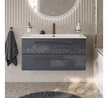 Тумба с раковиной Cezares Eco Cer-N 100 grafito, раковина Eco 100, ручки матовые черные