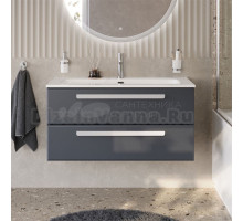 Тумба с раковиной Cezares Eco Cer-N 100 grafito, раковина Eco 100, ручки сатин