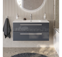 Тумба с раковиной Cezares Eco Cer-N 100 grafito, раковина Duet 100, ручки серые