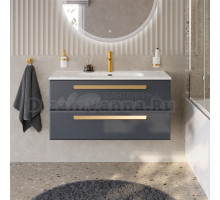 Тумба с раковиной Cezares Eco Cer-N 100 grafito, раковина Duet 100, ручки сатиновое золото