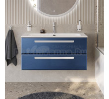 Тумба с раковиной Cezares Eco Cer-N 100 sapfiro, раковина Eco 100, ручки сатин