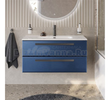 Тумба с раковиной Cezares Eco Cer-N 100 sapfiro, раковина Duet 100, ручки матовые черные