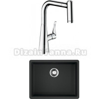Комплект Мойка Omoikiri Kata 54-U-BL черная + Смеситель Hansgrohe Metris M71 14834000 хром