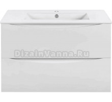 Тумба под раковину без столешницы Vincea Mia Slim 80, подвесная, 2 ящика, белая глянцевая