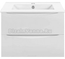 Тумба под раковину без столешницы Vincea Mia Slim 70, подвесная, 2 ящика, белая глянцевая