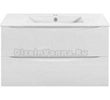 Тумба под раковину без столешницы Vincea Mia Slim 90, подвесная, 2 ящика, белая глянцевая