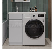Тумба под раковину без столешницы Orange Sistema 40 L белый глянец, с бельевой корзиной, под стиральную машину