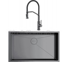 Комплект Мойка Omoikiri Taki 74-U/IF-GM вороненая сталь + Смеситель Makkari 2 Plus-SB GM-BL вороненая сталь, черный