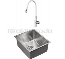 Комплект Мойка Paulmark Vista PM904438-BS брашированная нержавеющая сталь + Смеситель Omoikiri Yatomi с гибким изливом нержавеющая сталь, белый