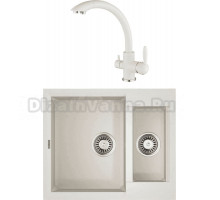 Комплект Мойка Omoikiri Sakaime 60-2-WH белая + Смеситель Paulmark Essen Es213001-431 белый матовый