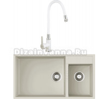 Комплект Мойка кухонная Omoikiri Tedori 85-2-U белая + Смеситель Frap H41 F4041 с гибким изливом, белый