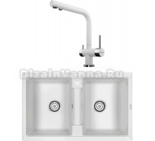 Комплект Мойка Paulmark Tandem 80/2PM238150-WH белая + Смеситель Omoikiri Nagano WH белый