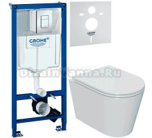 Комплект Унитаз подвесной Bauedge Bau Nimb Hurricane-2 + Инсталляция Grohe Rapid SL 38772001 3 в 1 с кнопкой смыва + Звукоизоляция 37131000