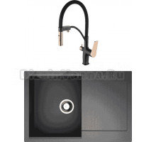 Комплект Мойка Omoikiri Daisen 78-BL черная + Смеситель Lemark Bronx LM3761BLR черный/золото с гибким изливом