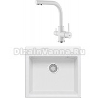 Комплект Мойка Polygran Argo 560 белый хлопок + Смеситель Paulmark Essen Es213011-431TW белый матовый