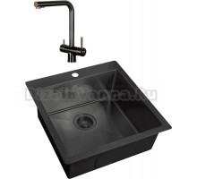 Комплект Мойка Zorg Light ZL R 510510 GRAFIT + Смеситель Inox SZR-7039 BR/GRAFIT бронза графит