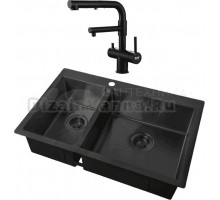 Комплект Мойка Zorg Light ZL R 780-2-510-R GRAFIT + Смеситель Sanitary SZR-3216 Grafit графит