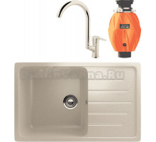 Комплект Мойка Ulgran U-400 -328 бежевая + Смеситель MEGA Snow MG-SH03 хром + Измельчитель Omoikiri Nagare 500