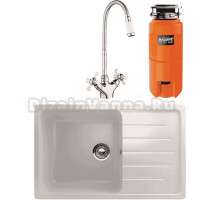 Комплект Мойка Ulgran U-400 -331 белая + Смеситель РМС SL92W SL92W-279F хром, белый + Измельчитель Omoikiri Nagare slim 500