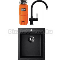 Комплект Мойка Ulgran U-404 -308 черная, встраиваемая, российская, матовая, квадратная + Смеситель U-021 черный + Измельчитель Omoikiri Nagare slim 500