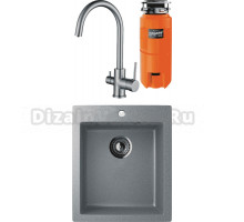 Комплект Мойка Ulgran U-404 -309 темно-серая + Смеситель Kaiser Merkur 26744-5 серебро + Измельчитель Omoikiri Nagare slim 900