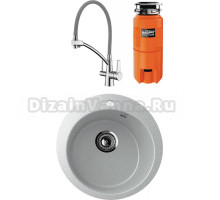 Комплект Мойка Ulgran U-405 -310 серая + Смеситель Lemark Comfort LM3071C-Gray с гибким изливом, хром, серый + Измельчитель Omoikiri Nagare slim 1250