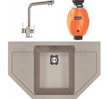 Комплект Мойка Ulgran U-609 -302 песочная + Смеситель MEGA Life MG-TK06 хром + Измельчитель Omoikiri Nagare 500