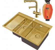 Комплект Мойка Zorg Inox PVD SZR 5178-2-R bronze + Смеситель Sanitary SZR-3216 Bronze бронза + Измельчитель Omoikiri Nagare 1000