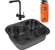 Комплект Мойка Zorg Inox PVD SZR 5848 GRAFIT графит + Смеситель Inox SZR-7039 GRAFIT графит + Измельчитель Omoikiri Nagare slim 1250