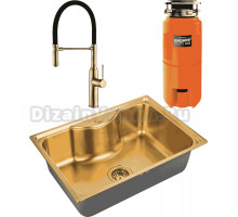 Комплект Мойка Zorg Inox PVD SZR 6545 BRONZE бронза + Смеситель Steel Hummer SH 2022 BRONZE бронза + Измельчитель Omoikiri Nagare slim 500