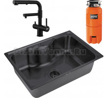 Комплект Мойка Zorg Inox PVD SZR 6545 GRAFIT графит + Смеситель Sanitary SZR-3216 Grafit графит + Измельчитель Omoikiri Nagare slim 900