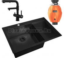 Комплект Мойка Zorg Light R 780510-L Grafit + Смеситель Sanitary SZR-3216 Grafit графит + Измельчитель Omoikiri Nagare 500
