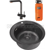 Комплект Мойка Zorg Light SZR-510/205 GRAFIT + Смеситель Inox SZR-7039 BR/GRAFIT бронза графит + Измельчитель Omoikiri Nagare slim 1250