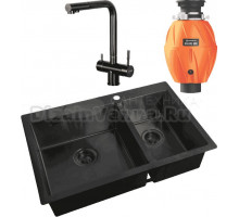 Комплект Мойка Zorg Light ZL R 780-2-510-L GRAFIT + Смеситель Inox SZR-7039 GRAFIT графит + Измельчитель Omoikiri Nagare 500
