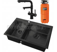 Комплект Мойка Zorg Light ZL R 780-2-510-R GRAFIT + Смеситель Sanitary SZR-3216 Grafit графит + Измельчитель Omoikiri Nagare slim 500