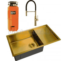 Комплект Мойка Zorg Light ZL R 780440 BRONZE + Смеситель Steel Hummer SH 2022 BRONZE бронза + Измельчитель Omoikiri Nagare slim 900