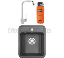 Комплект Мойка Granula Standart 4202, графит + Смеситель MEGA Didim MG-CM107 хром + Измельчитель Omoikiri Nagare slim 1250
