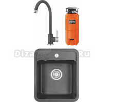 Комплект Мойка Granula Standart 4202, графит + Смеситель ST-4031, графит + Измельчитель Omoikiri Nagare slim 500