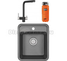 Комплект Мойка Granula Standart 4202, черный + Смеситель 2305, черный + Измельчитель Omoikiri Nagare slim 900