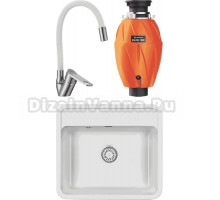 Комплект Мойка Granula Standart 5601, белый + Смеситель РМС SL137W 016F хром, белый, с гибким изливом + Измельчитель Omoikiri Nagare 1000