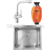 Комплект Мойка Kaiser KSM-5548 + Смеситель VitrA Split A42144EXP + Измельчитель Omoikiri Nagare 1000