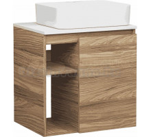 Тумба с раковиной Bauedge Dream Blackwood 60 подвесная, полки и дверца, белая, дуб, раковина Cerama NS0002