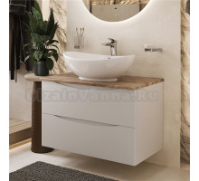 Тумба с раковиной BOND Cube 80 подвесная, белая, под дерево, с раковиной Oval S55-590