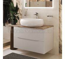 Тумба с раковиной BOND Cube 80 подвесная, белая, под дерево, с раковиной Oval S58-600