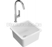 Комплект Мойка Domaci Сиена 50345-101 белый глянец + Смеситель STWORKI HDA4228XH2