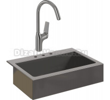 Комплект Мойка Domaci Сиена 50186-112 с 3 отверстиями, антрацит + Смеситель STWORKI HDA5708XH2