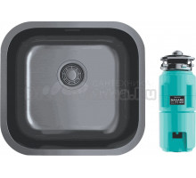 Комплект Мойка Omoikiri Omi 44-U/IF GM вороненая сталь + Измельчитель Nagare slim 1250-AZ azur blue