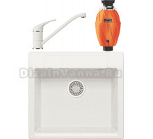 Комплект Мойка Polygran Argo 560 белый хлопок + Смеситель Низкий 660694 белый хлопок + Измельчитель Omoikiri Nagare 1000